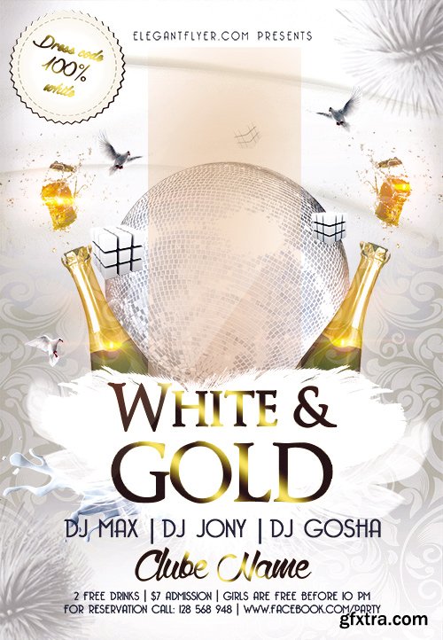 White and Gold Party Flyer PSD Template + Facebook Cover