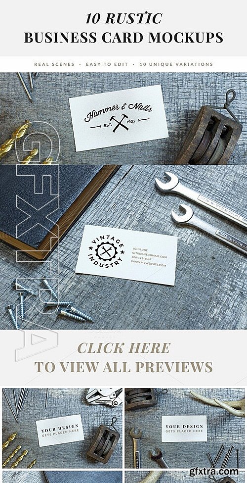 CM - 10 Rustic Business Card Mockups 305401