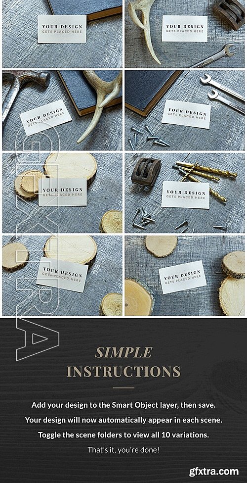 CM - 10 Rustic Business Card Mockups 305401