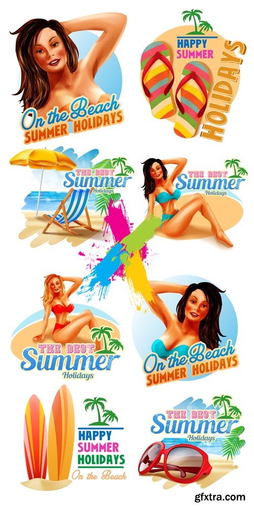 Tropical Summer Holidays Icons Vector