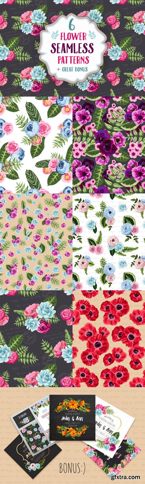 Set of 6 seamless flower patterns - CM 165156