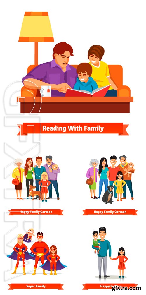 Stock Vectors - Big happy family standing together with smiles. Flat style vector illustration