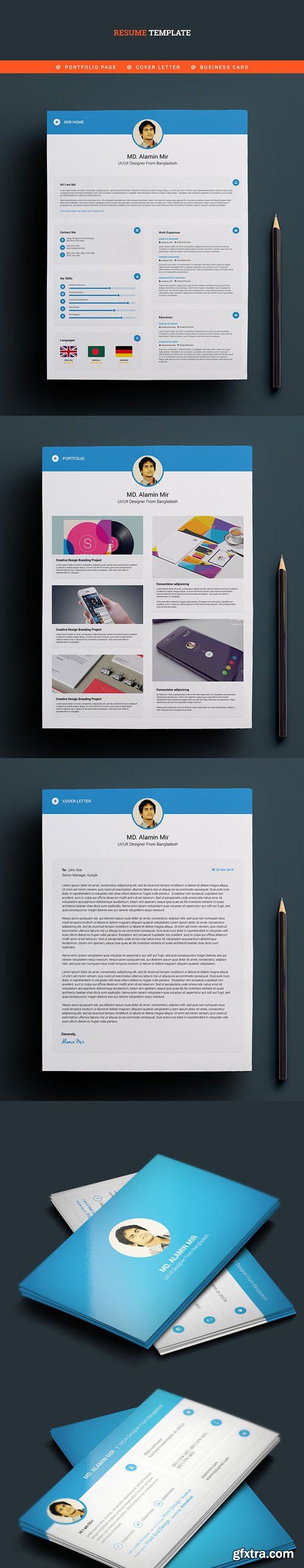 Clean Style Resume and Business Card PSD Template