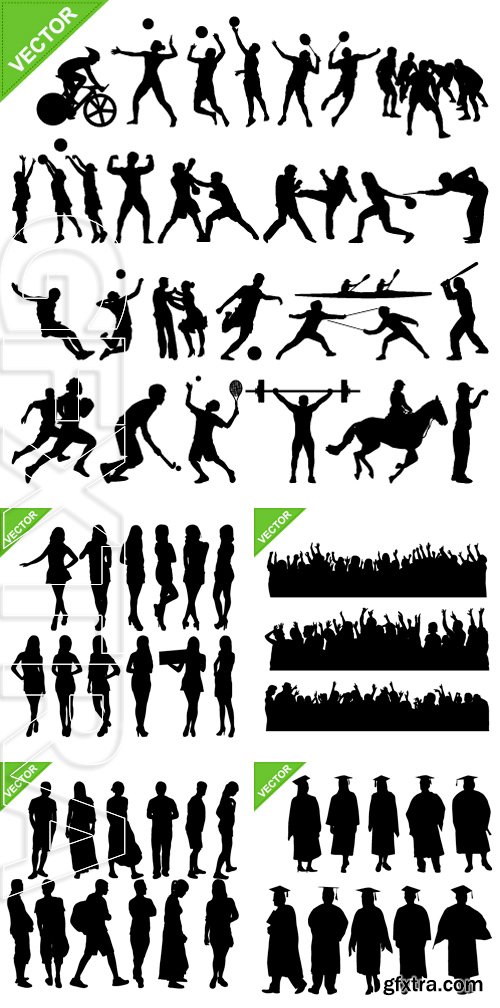 Stock Vectors - Graduate, peoples, sexy women, sport, Crowd concert silhouettes vector