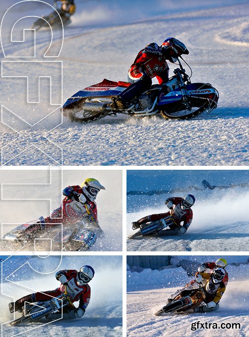 Stock Photos - Biker during the semi-final individual rides of  Ice Speedway Championship