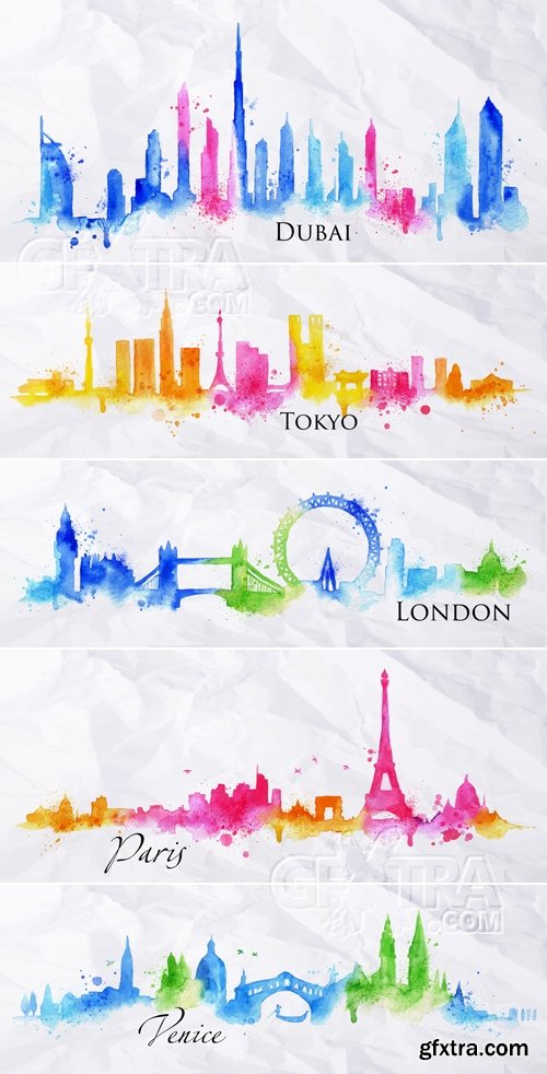 Watercolor City Skyline Vector