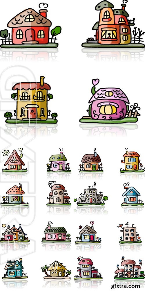 Stock Vectors - Set of houses, sketch for your design. Vector illustration