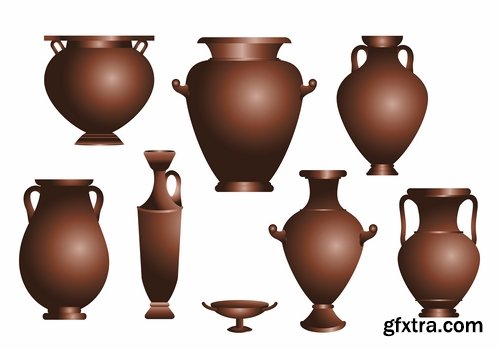 Collection of vector picture Greek amphora containers holding jug 25 Eps