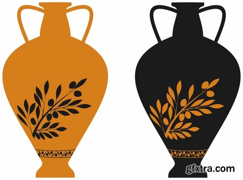 Collection of vector picture Greek amphora containers holding jug 25 Eps