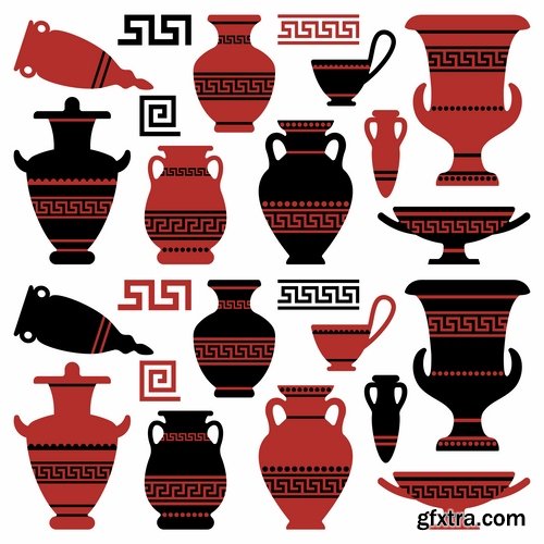 Collection of vector picture Greek amphora containers holding jug 25 Eps