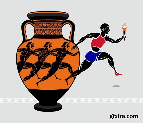 Collection of vector picture Greek amphora containers holding jug 25 Eps