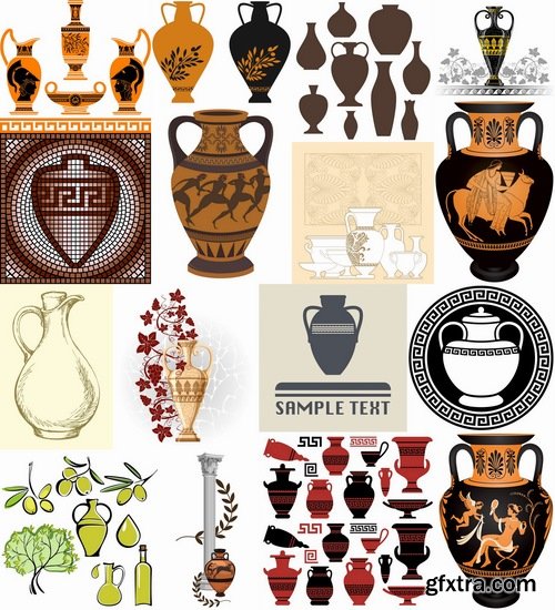 Collection of vector picture Greek amphora containers holding jug 25 Eps