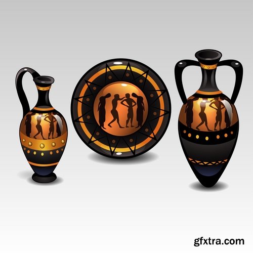 Collection of vector picture Greek amphora containers holding jug 25 Eps