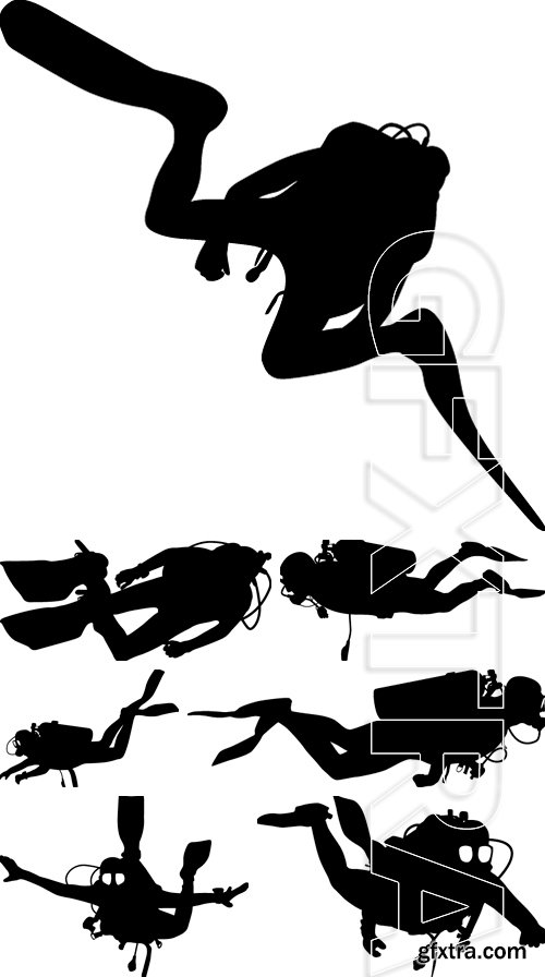 Stock Vectors - Black silhouette scuba divers. Vector illustration