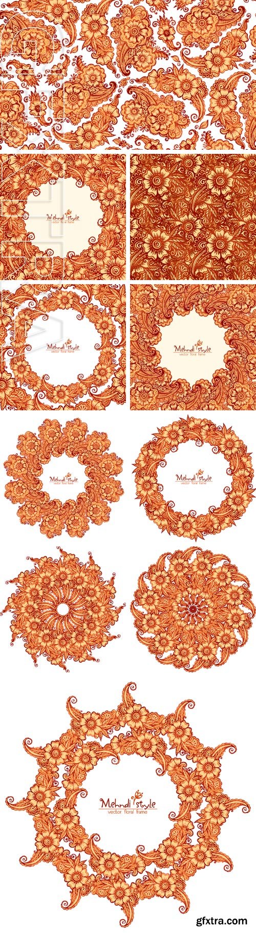 Stock Vectors - Mehndi henna tattoo style vector round frame