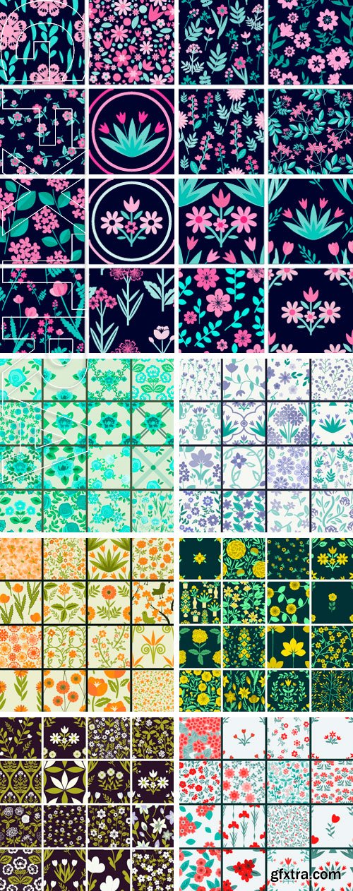 Stock Vectors - Patterns set with decorative flowers