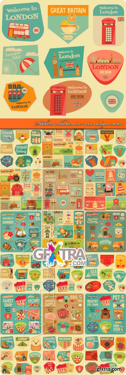 Stickers collection in retro design vector