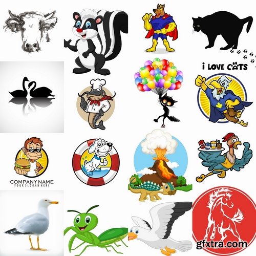 Collection of vector pictures of different animals bird print on a T-shirt Spider dolphin Bear 25 Eps