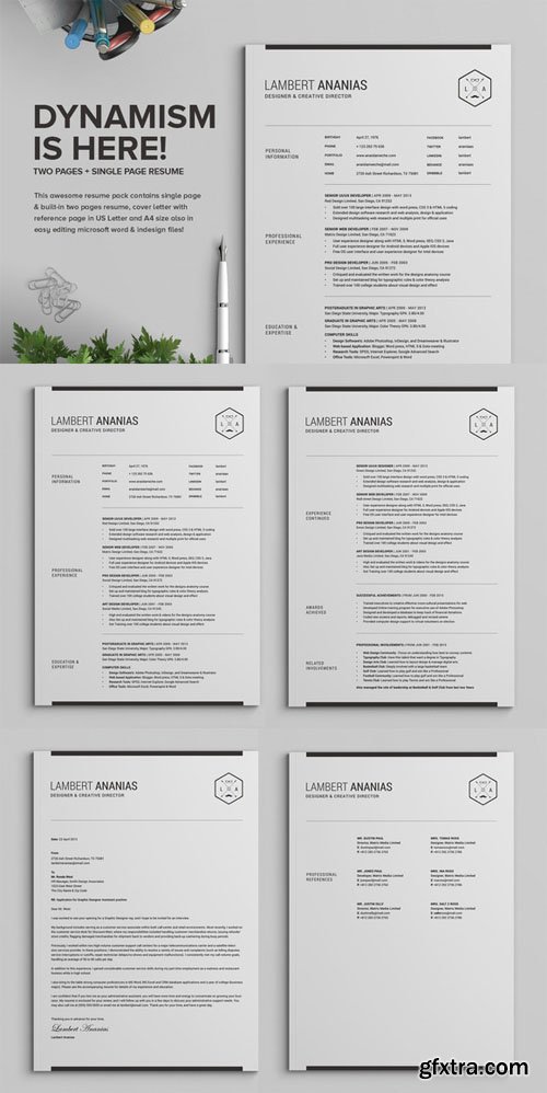 2 Pages Resume CV Pack - Lambert - CM 225873