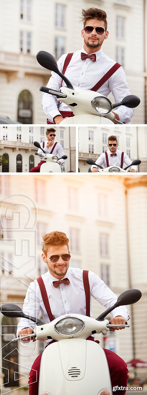 Stock Photos - Hipster fashion men with scooter on a sunny day in the city