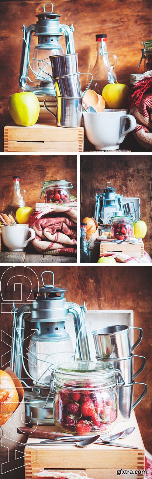 Stock Photos - Still life with Picnic Set of Vintage objects and Food. Interior. Composition