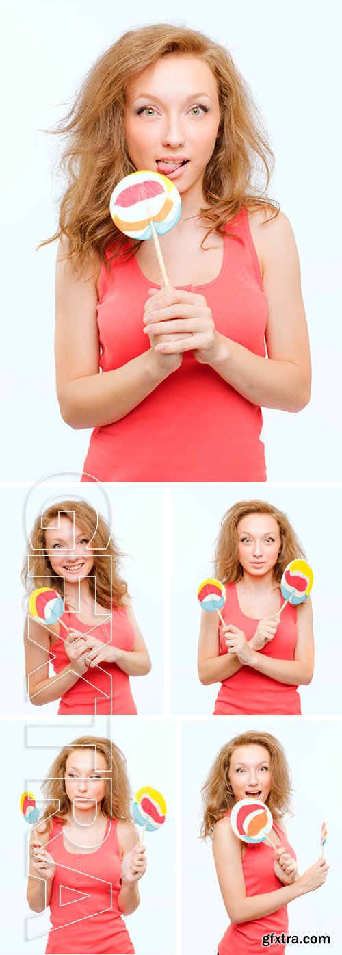 Stock Photos - Young teenager girl with lollipops in hands