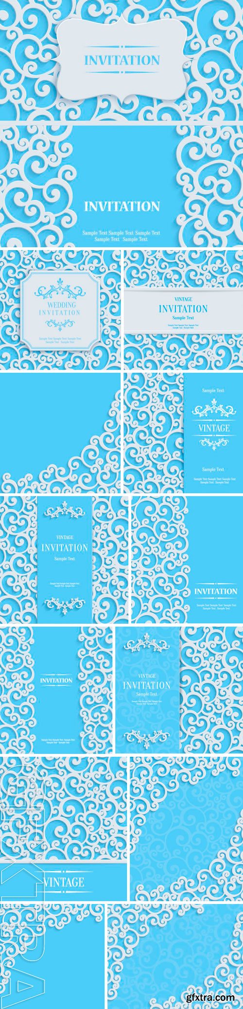 Stock Vectors - Swirl Background with Floral Damask, Pattern. Vector Blue Vintage Template