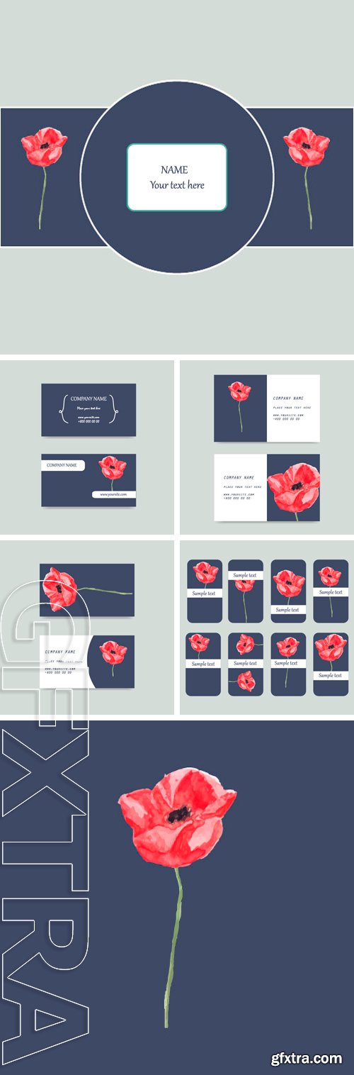 Stock Vectors - Watercolor floral visit cards. Watercolor vector illustration of poppies