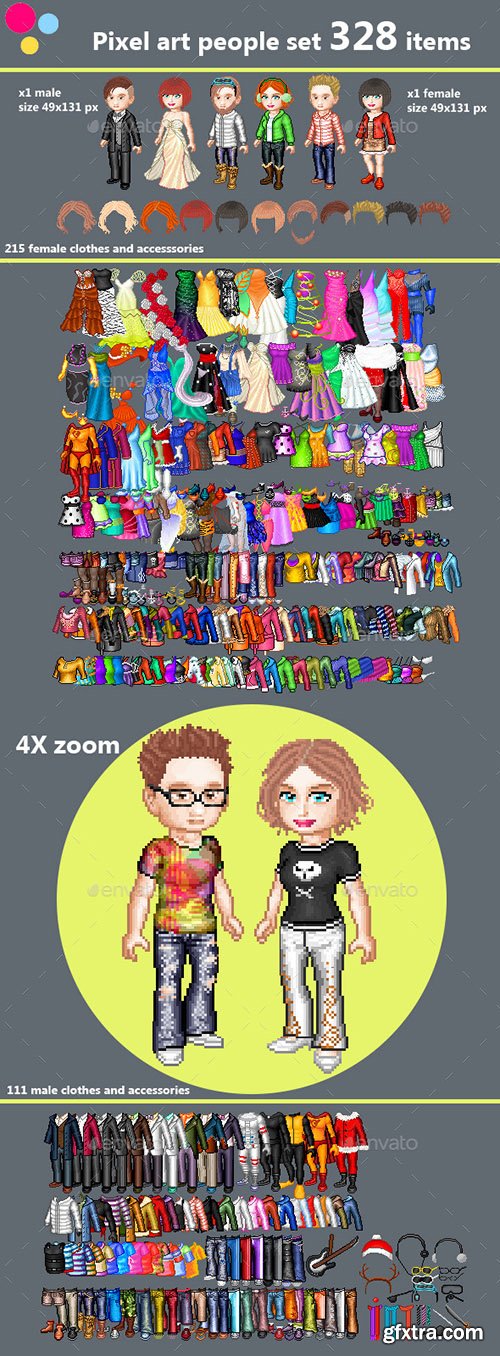 GraphicRiver Pixel art couple character creation set 11427089[