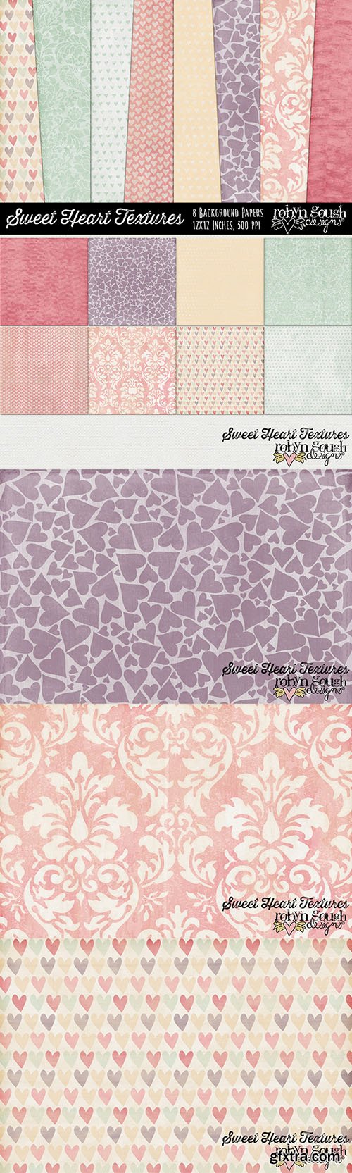 Shabby Damask & Hearts Textures - CM 54298