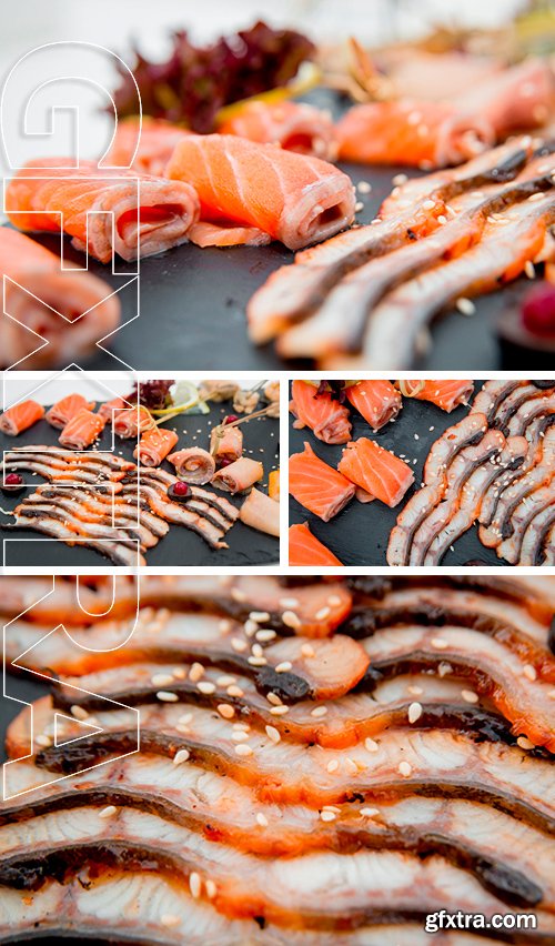 Stock Photos - Salmon and smoked eel. Assorted. Restaurant