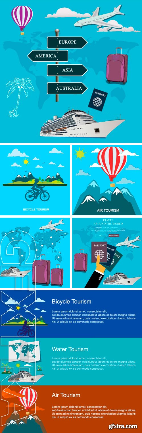 Stock Vectors - Bicycle, water, air tourism concepts in flat style for web