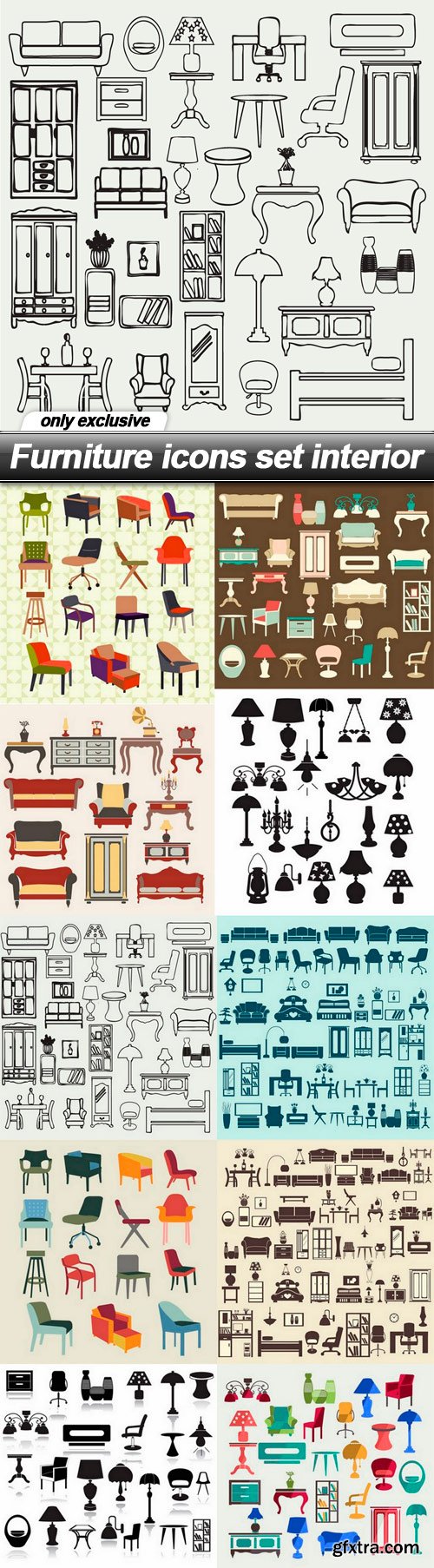 Furniture icons set interior - 10 EPS