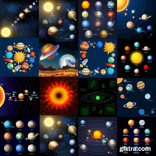 Collection of vector picture planet solar system space star 25 Eps