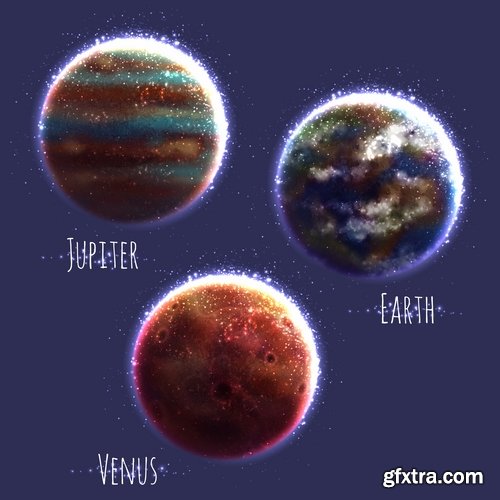 Collection of vector picture planet solar system space star 25 Eps