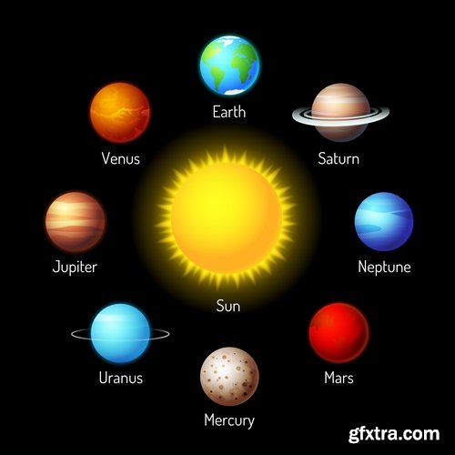 Collection of vector picture planet solar system space star 25 Eps