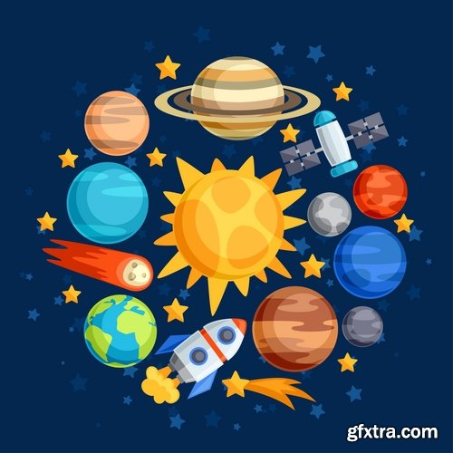 Collection of vector picture planet solar system space star 25 Eps