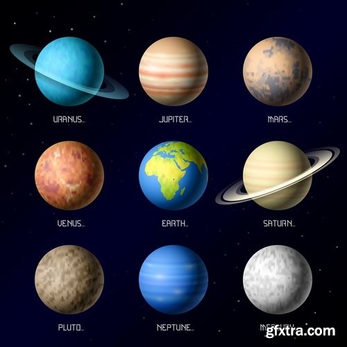 Collection of vector picture planet solar system space star 25 Eps