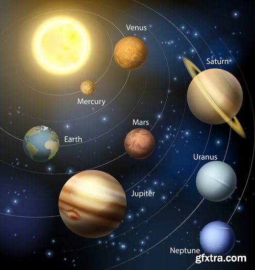 Collection of vector picture planet solar system space star 25 Eps