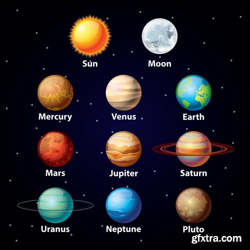 Collection of vector picture planet solar system space star 25 Eps