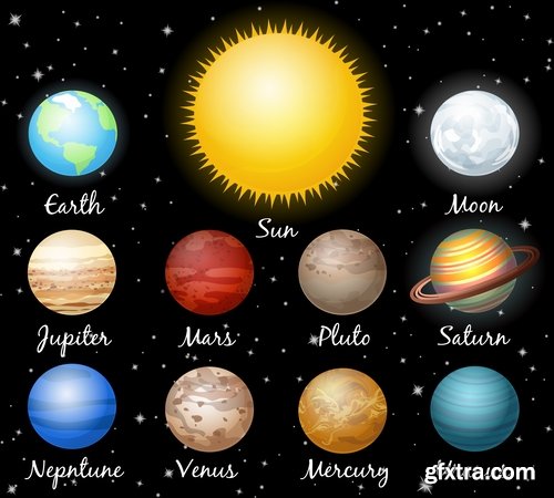 Collection of vector picture planet solar system space star 25 Eps