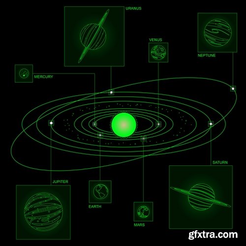 Collection of vector picture planet solar system space star 25 Eps