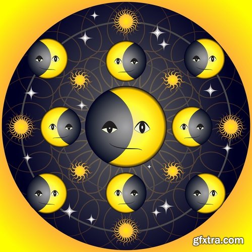 Collection of vector picture planet solar system space star 25 Eps