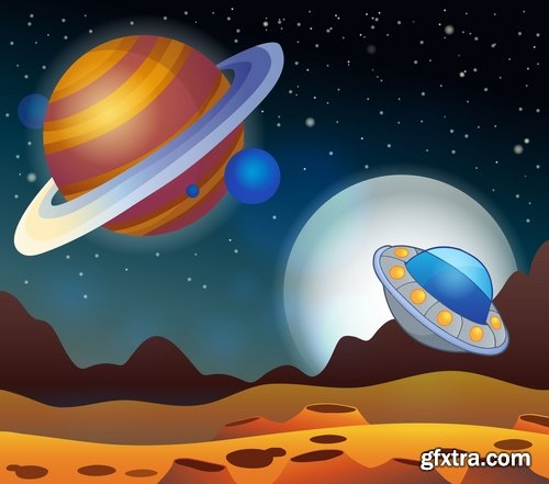 Collection of vector picture planet solar system space star 25 Eps