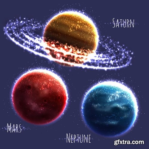 Collection of vector picture planet solar system space star 25 Eps