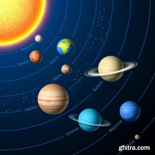 Collection of vector picture planet solar system space star 25 Eps