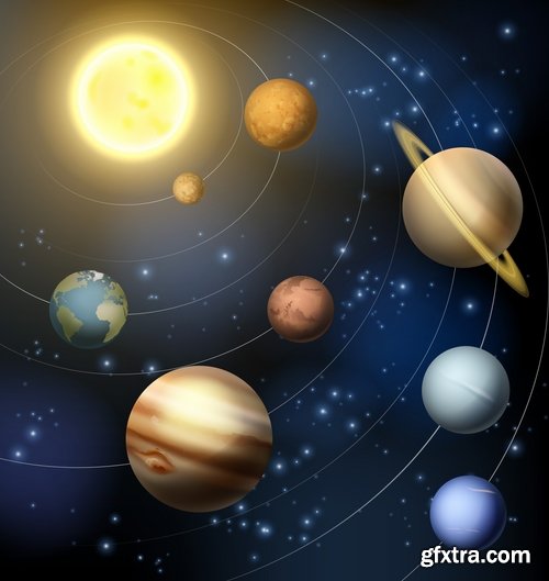 Collection of vector picture planet solar system space star 25 Eps