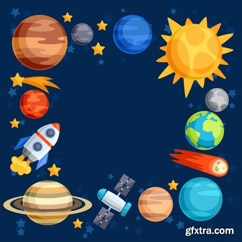 Collection of vector picture planet solar system space star 25 Eps