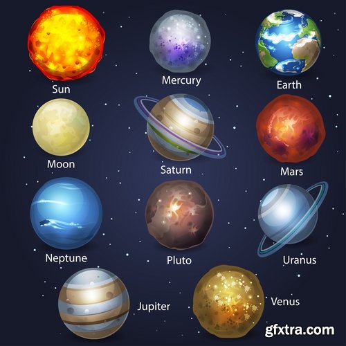 Collection of vector picture planet solar system space star 25 Eps