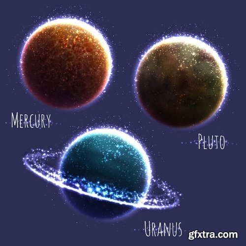 Collection of vector picture planet solar system space star 25 Eps